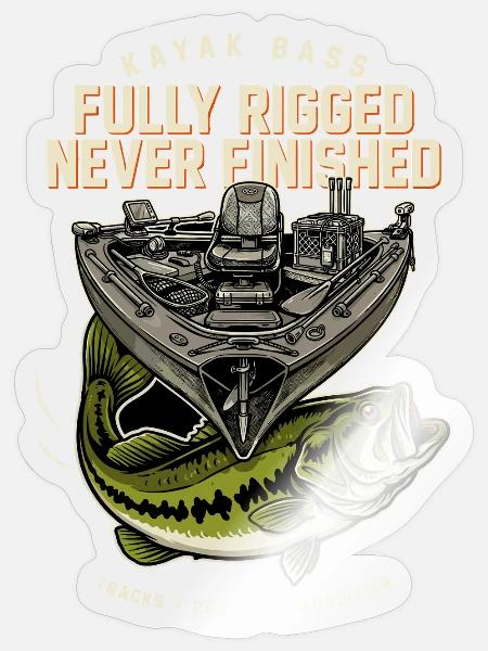 Vollausgestattetes Bassboot – Nie Fertig - Sticker Größe S (10 x 10 cm) - Transparent glänzend