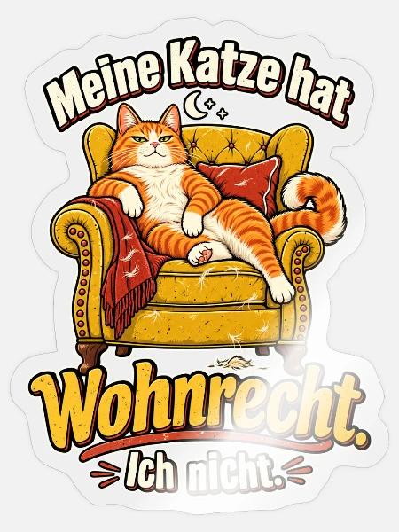 Katzenbesitzer Katzenhumor Wohnrecht Katzenspruch - Sticker Größe S (10 x 10 cm) - Transparent glänzend