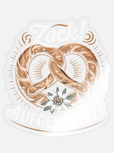 Zack aufgebrezelt Brezel Edelweiß Trachtenshirt - Sticker Größe S (10 x 10 cm) - Transparent glänzend