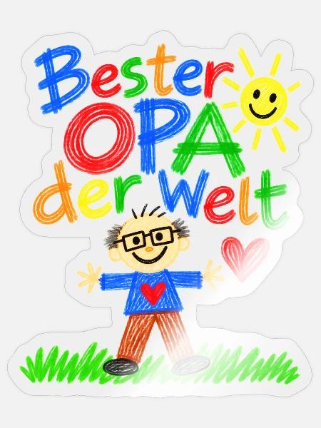 Bester Opa der Welt- gemaltes Bild vom Enkelkind - Sticker Größe S (10 x 10 cm) - Transparent glänzend