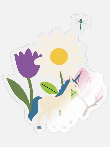 Blüten · Einhorn · Bunte Magnolie · Blumengeschenk - Sticker Größe S (10 x 10 cm) - Transparent glänzend