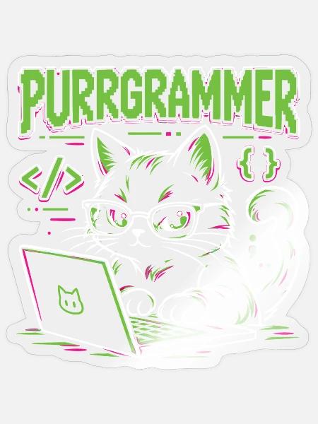 Purrgrammer – Programmierer Katze Coding Humor - Sticker Größe S (10 x 10 cm) - Transparent glänzend