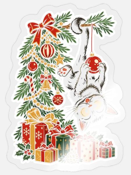 Katzenzauber am Weihnachtsbaum - Sticker Größe S (10 x 10 cm) - Transparent glänzend