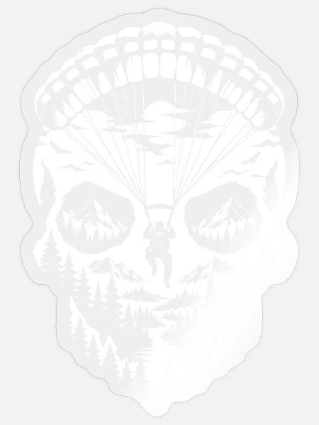 Fallschirm-Schädel – Berg- und Waldabenteuer - Sticker Größe S (10 x 10 cm) - Transparent glänzend