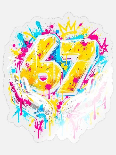 6 7 Meme Neon Graffiti Splash - Sticker Größe S (10 x 10 cm) - Transparent glänzend