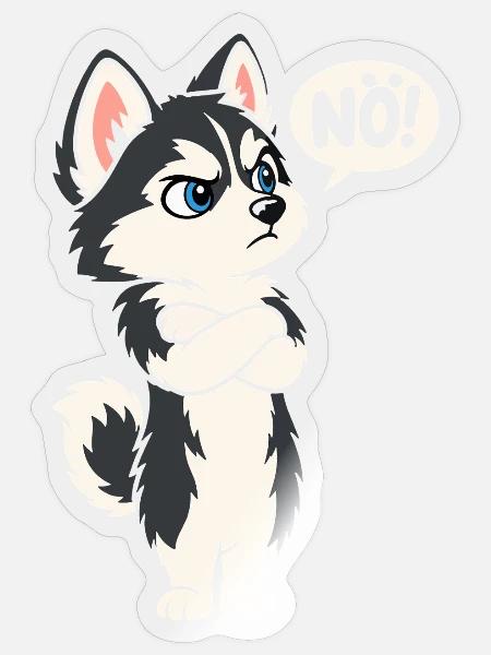 Nö! – Sturer Husky mit Haltung - Sticker Größe S (10 x 10 cm) - Transparent glänzend