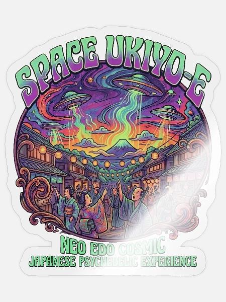 Neo Edo Fest and UFO Ukiyo-e Psychedelic Trip - Sticker Größe S (10 x 10 cm) - Transparent glänzend