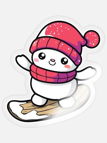 Cartoon Snowboard Schneemann - Sticker Größe S (10 x 10 cm) - Transparent glänzend