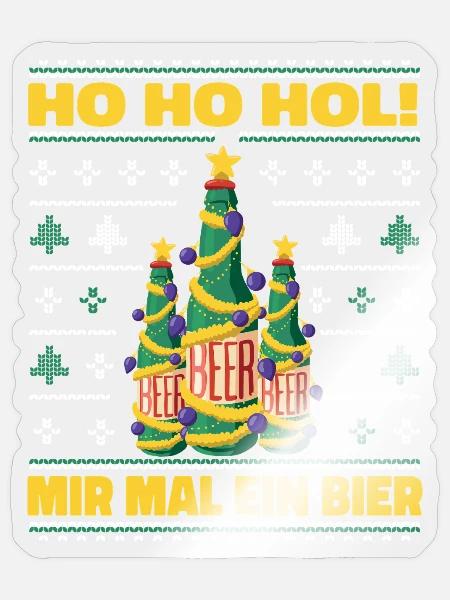 Ho Ho Hol – Weihnachtsbaum aus Bierflaschen - Sticker Größe S (10 x 10 cm) - Transparent glänzend