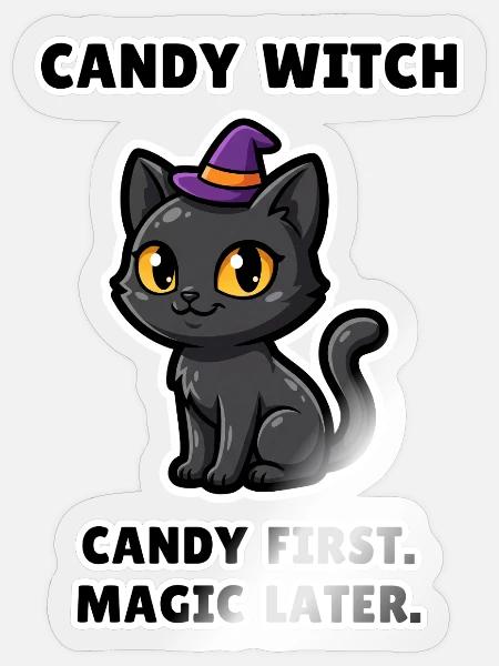 Candy Witch – lustige Halloween-Hexen-Gruppenkatze - Sticker Größe S (10 x 10 cm) - Transparent glänzend