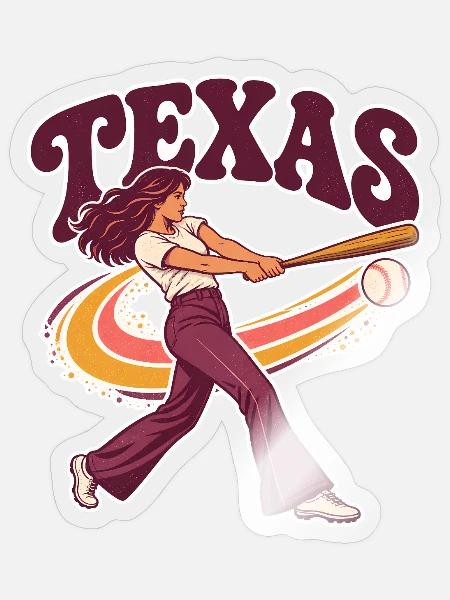 Texas Retro Baseball Dame Illustration - Sticker Größe S (10 x 10 cm) - Transparent glänzend