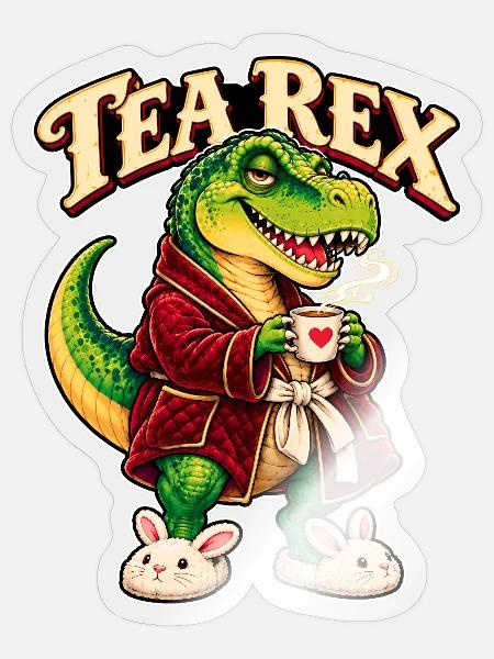 Tea Rex Kuschel-Dino im Tee-Look - Sticker Größe S (10 x 10 cm) - Transparent glänzend