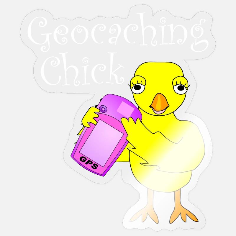 Géocaching Chick Texte blanc - Sticker taille S (10 x 10 cm) - brillant transparent