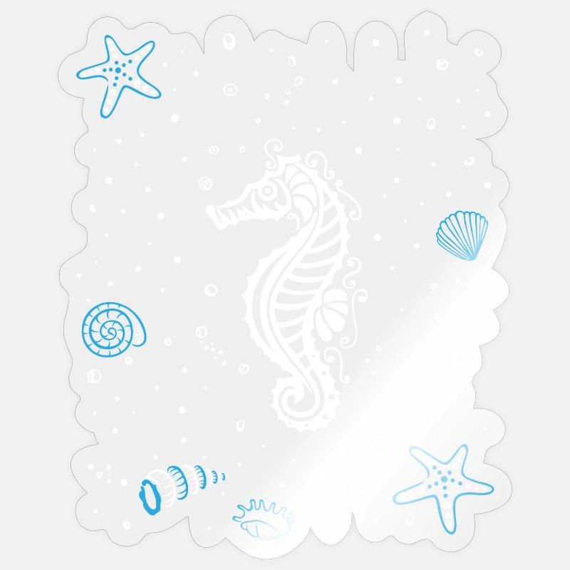 Seepferdchen mit Wasserspritzer. Maritim. - Sticker Größe S (10 x 10 cm) - Transparent glänzend