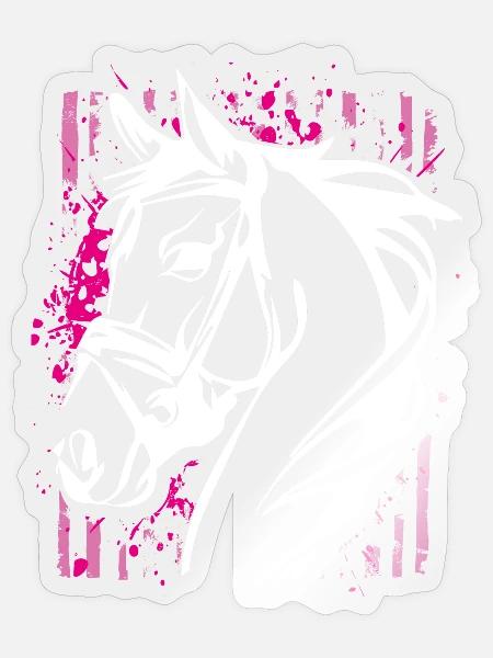 Cheval de style graffiti avec éclaboussure de couleur rose - Sticker taille S (10 x 10 cm) - brillant transparent