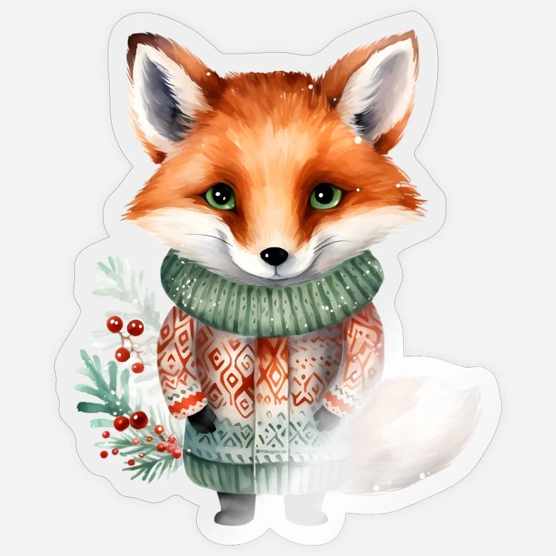 Winterfuchs im Pullover Sticker Größe S (10 x 10 cm)