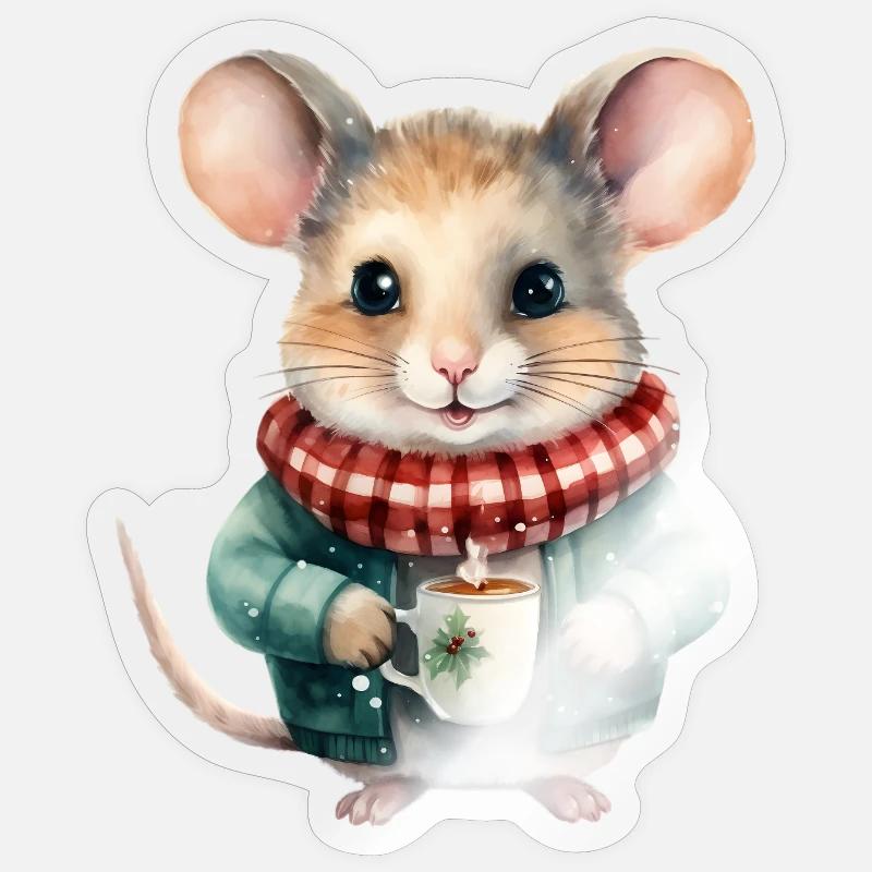 Cuddly Mouse Winter Tea Sticker size S (10 x 10 cm)
