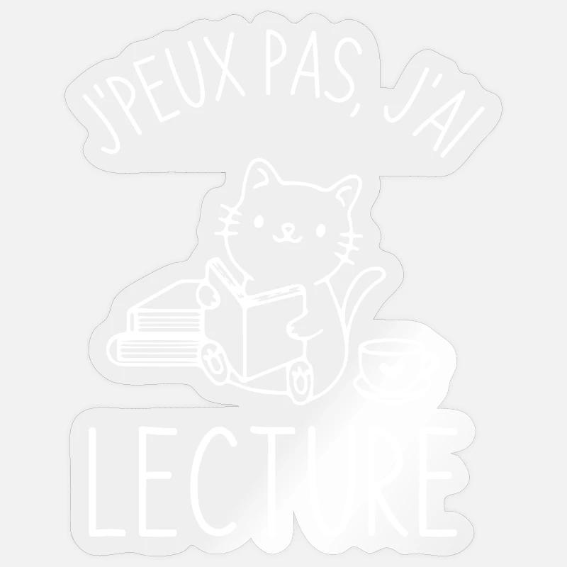 Lecture café chat mignon - Sticker taille S (10 x 10 cm) - brillant transparent