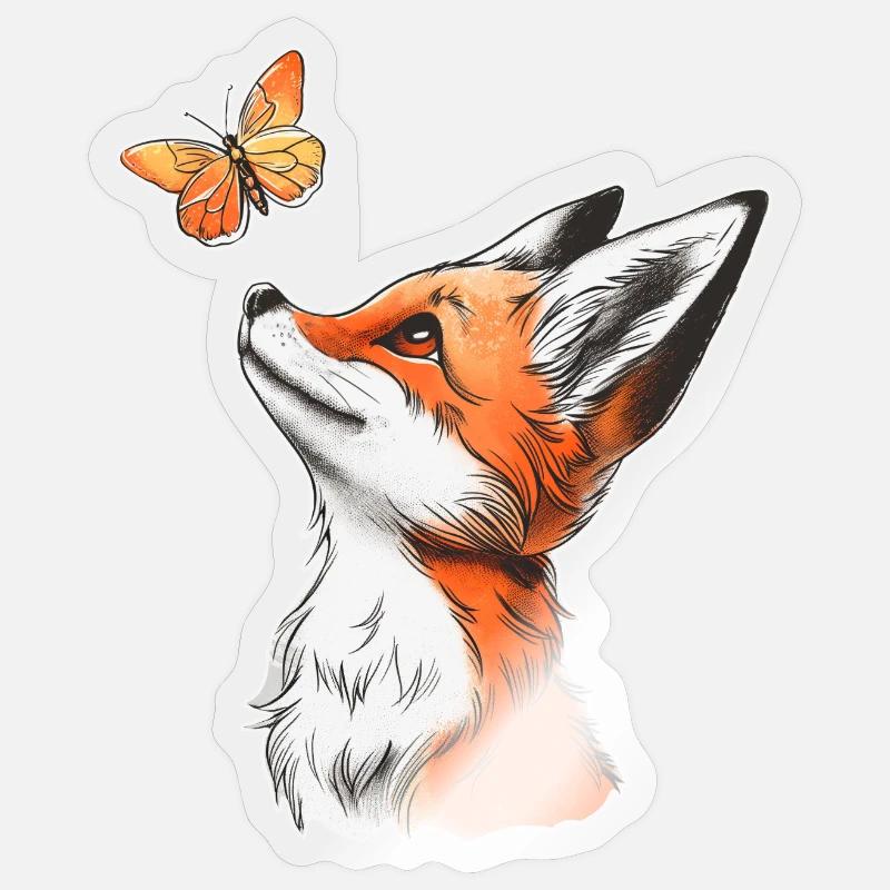 Renard avec papillon - Sticker taille S (10 x 10 cm) - brillant transparent
