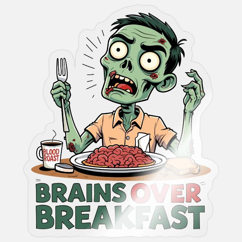Brains Over Breakfast – Zombie-Design - Sticker Größe S (10 x 10 cm) - Transparent glänzend