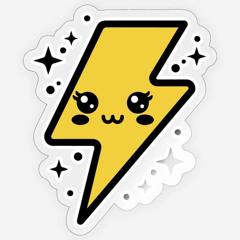 Entzückender Blitz mit Kawaii-Gesicht - Sticker Größe S (10 x 10 cm) - Transparent glänzend