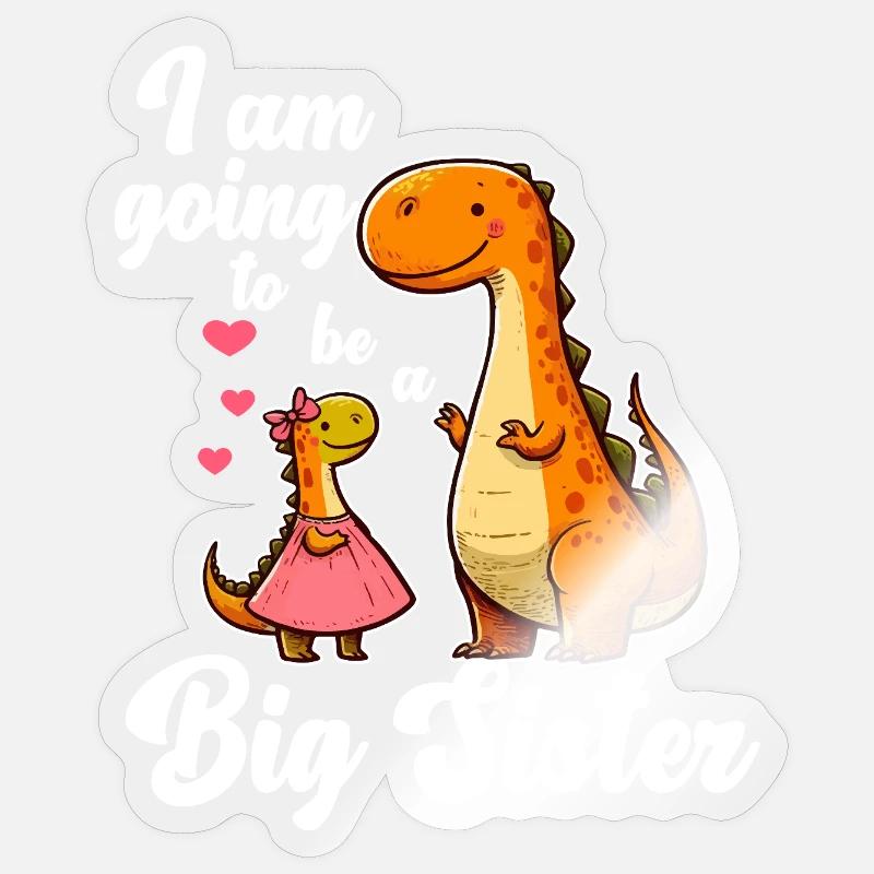 Werde eine große Schwester Dino - Sticker Größe S (10 x 10 cm) - Transparent glänzend