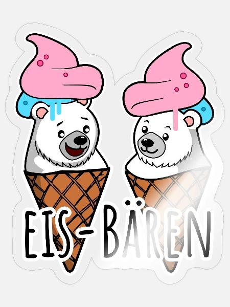 Zwei leckere Eis Bären an der Eisdiele - Sticker Größe S (10 x 10 cm) - Transparent glänzend