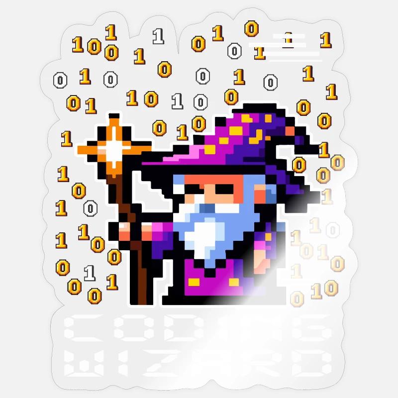 Sorcier Pixel Code - Sticker taille S (10 x 10 cm) - brillant transparent