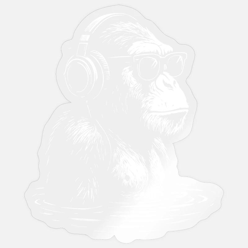 Headphone Monkey in Water - Sticker size S (10 x 10 cm) - transparent glossy