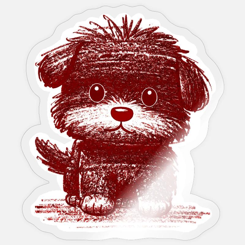 Fuzzy Puppy (Red) - Sticker size S (10 x 10 cm) - transparent glossy
