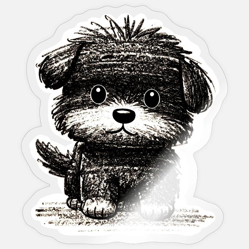 Fuzzy Puppy (Grey) - Sticker size S (10 x 10 cm) - transparent glossy