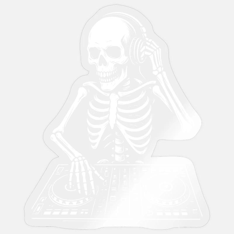 Skeleton DJ on the Deck - Sticker size S (10 x 10 cm) - transparent glossy