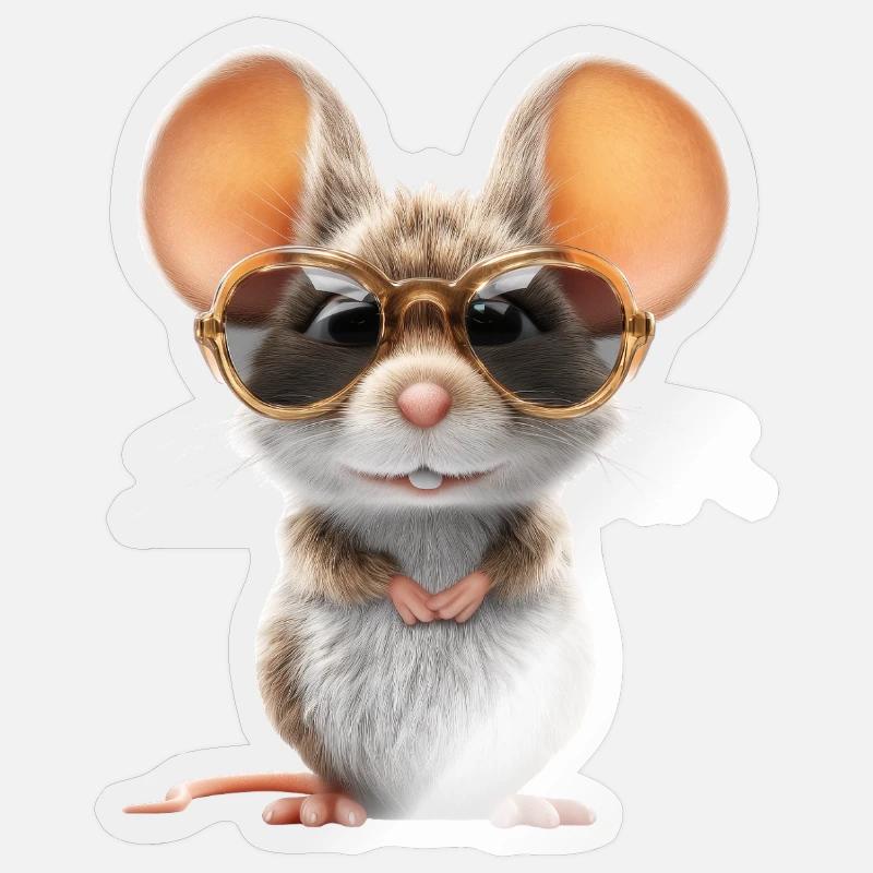 Mouse with glasses - Sticker size S (10 x 10 cm) - transparent glossy