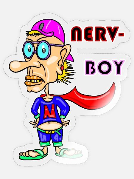 Nerv‑Boy – Schrulliger Antiheld Cartoon - Sticker Größe S (10 x 10 cm) - Transparent glänzend