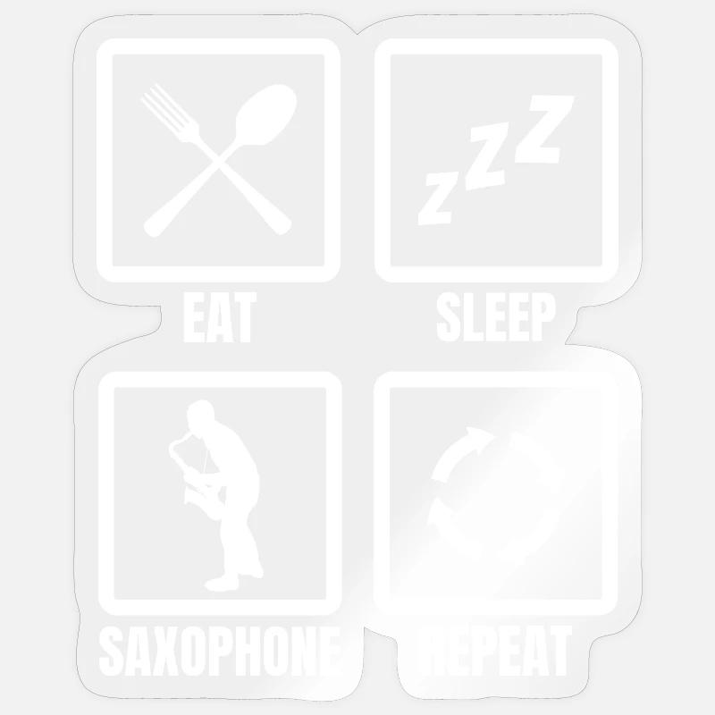 Saxophone Manger Sommeil Répéter - Sticker taille S (10 x 10 cm) - brillant transparent