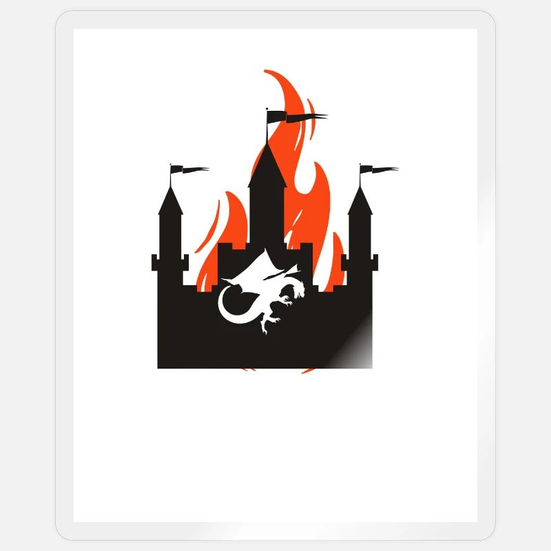 Burning Dragon Castle - Sticker size S (10 x 10 cm) - transparent glossy