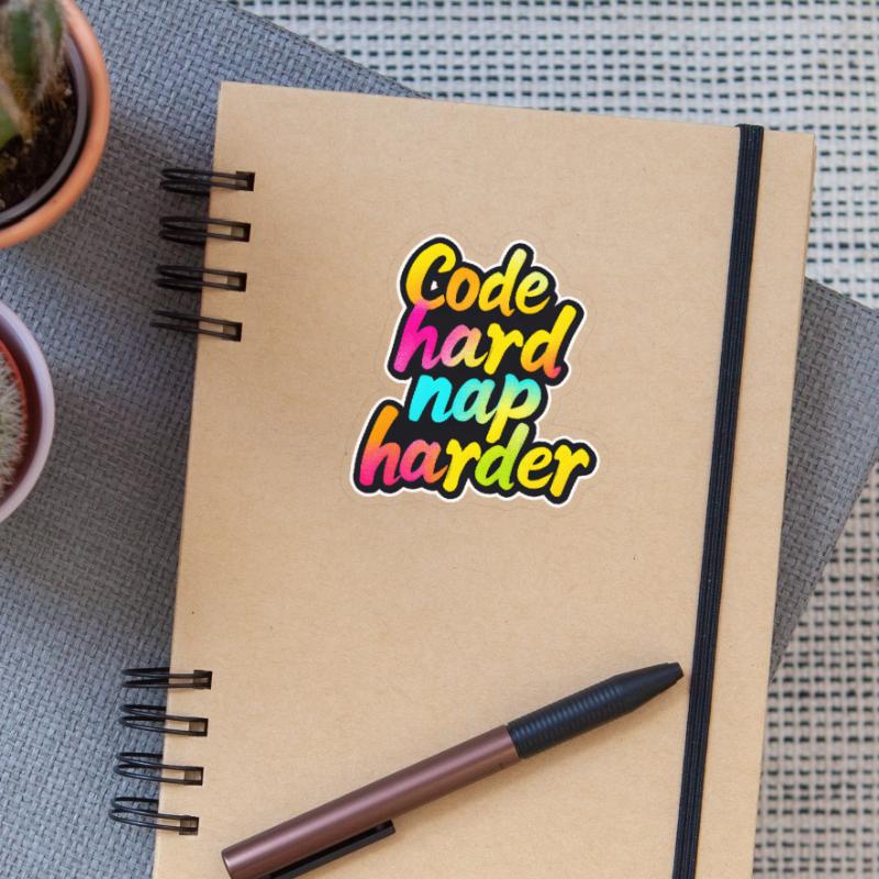 Code Hard Nickerchen Härter Lustiger Programmierer Tee Sticker Größe S (10 x 10 cm)