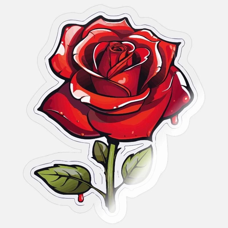 Red Rose in Comics Style - Sticker size S (10 x 10 cm) - transparent glossy