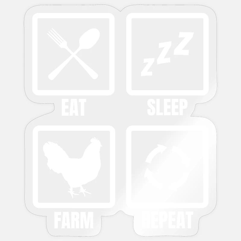 Manger Dormez Ferme Répéter - Sticker taille S (10 x 10 cm) - brillant transparent