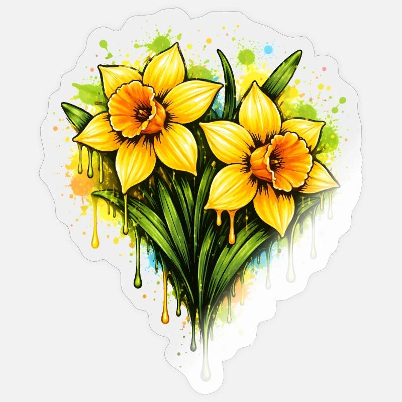Jonquilles dans le style graffiti - Sticker taille S (10 x 10 cm) - brillant transparent