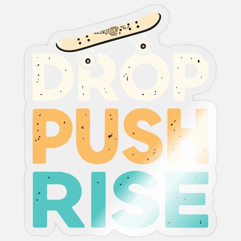 Drop Push Rise Retro Skateboard - Sticker Größe S (10 x 10 cm) - Transparent glänzend