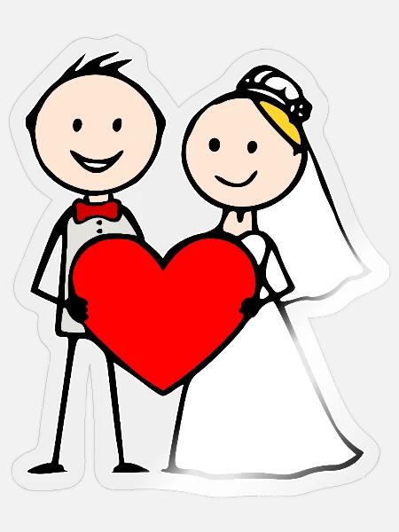 Hochzeitspaar Cartoon Herz - Sticker Größe S (10 x 10 cm) - Transparent glänzend