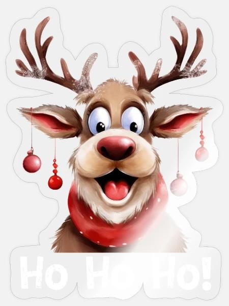 Rentier Ho Ho Ho Weihnachten Lustiges Motiv - Sticker Größe S (10 x 10 cm) - Transparent glänzend