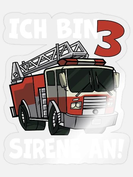 3 Geburtstag Feuerwehr Sirene Feuerwehrauto Motiv - Sticker Größe S (10 x 10 cm) - Transparent glänzend
