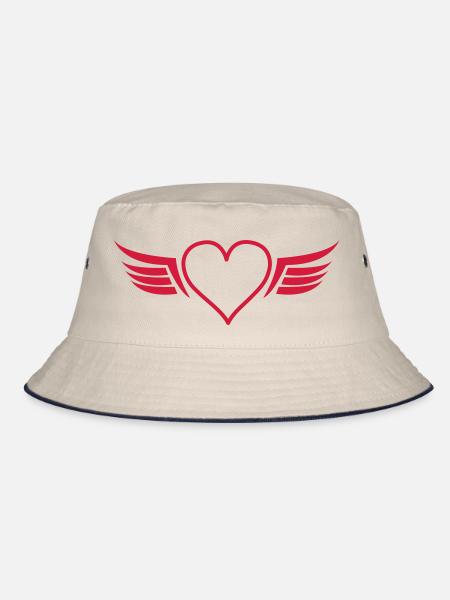 Heart Wings - Bucket Hat - ecru/navy - Front