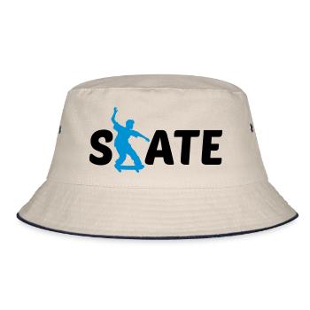 logo skate text skateboard stunt trick ride spas - Bucket Hat - ecru/navy - Front