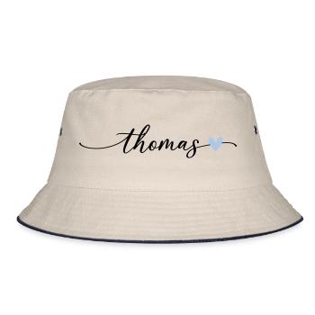 Thomas Name Calligraphy Font - Bucket Hat - ecru/navy - Front