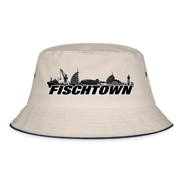 FISCHTOWN II - Bremerhaven Skyline Hafenstil - Bucket Hat - Natur/Navy - Vorne