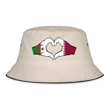 Algeria Qatar Flag Hands Heart Shape - Bucket Hat - ecru/navy - Front
