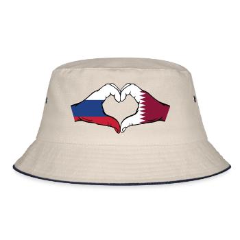 Russia Qatar Flag Hands Heart Shape - Bucket Hat - ecru/navy - Front